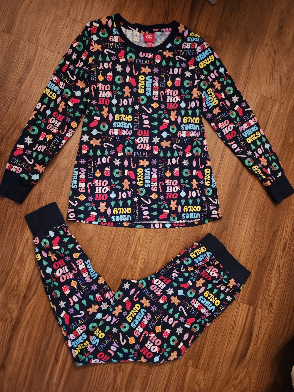 Macy's Navy Holiday Pajama Set with Multicolor Print